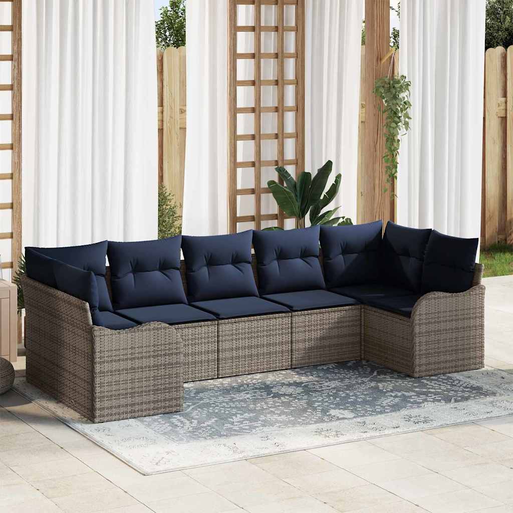 vidaXL Tuin Sofa Set 7 st grijs en marineblauw Poly riet