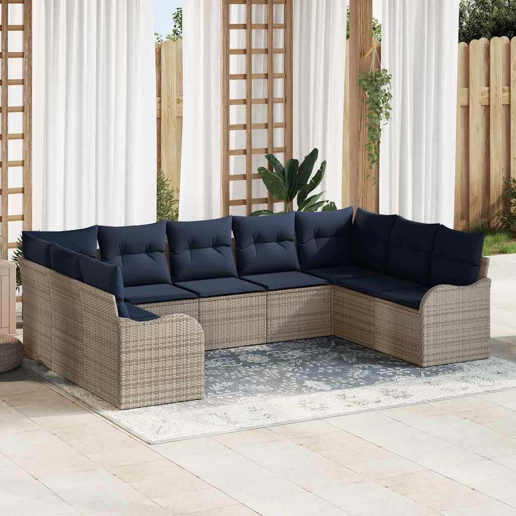 vidaXL Tuin Sofa Set 9 st grijs en marineblauw poly rattan