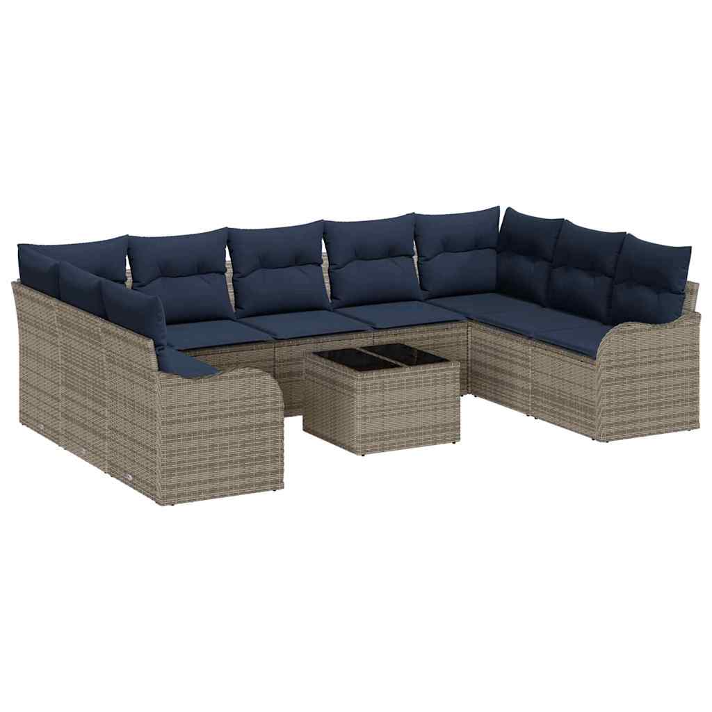 vidaXL Tuin Sofa Set 9 st grijs en marineblauw poly rattan