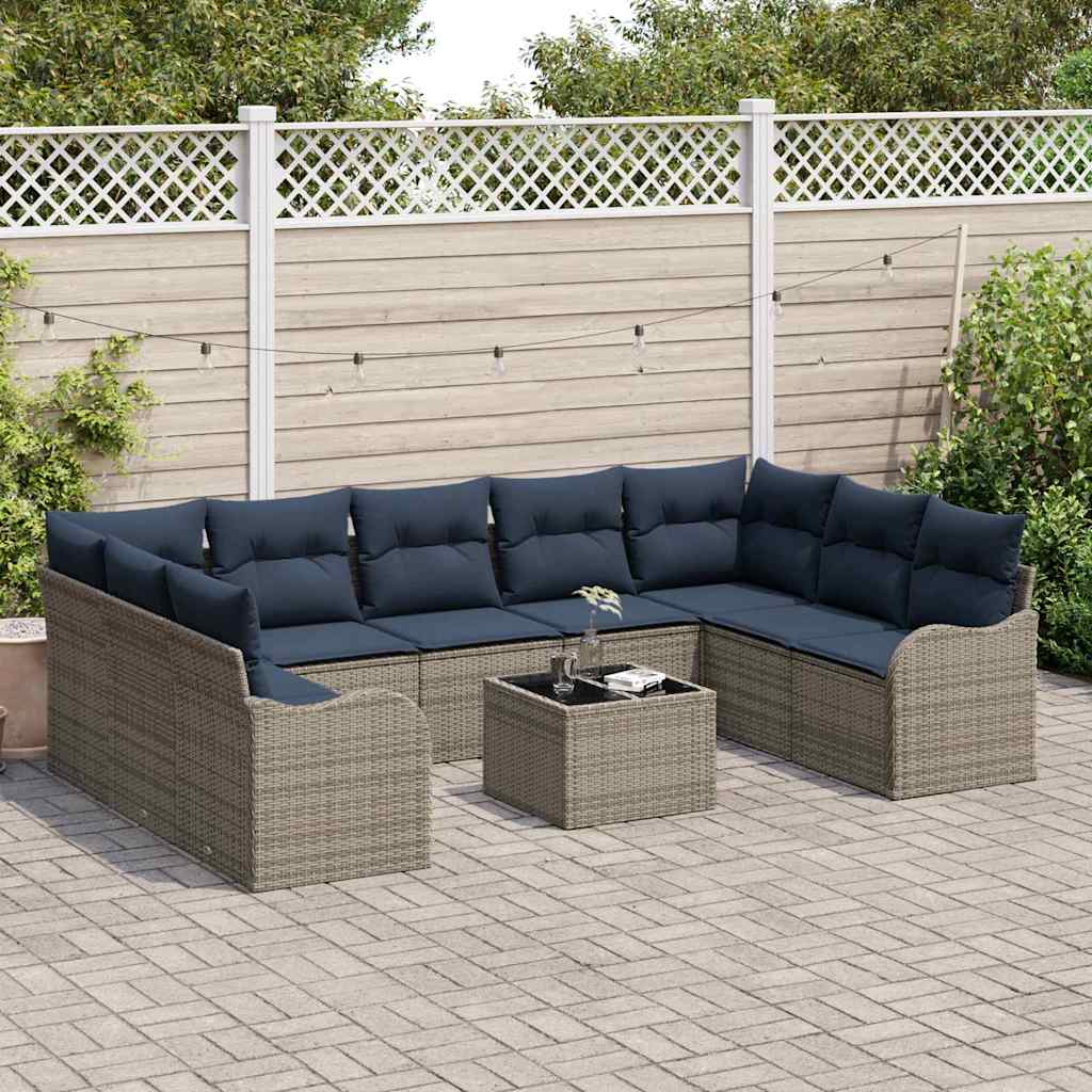 vidaXL Tuin Sofa Set 9 st grijs en marineblauw poly rattan