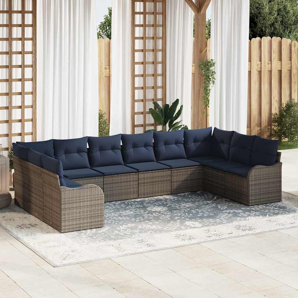 vidaXL Tuin Sofa Set 10 st grijs en marineblauw poly rattan