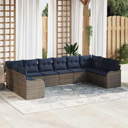 vidaXL Tuin Sofa Set 10 st grijs en marineblauw poly rattan