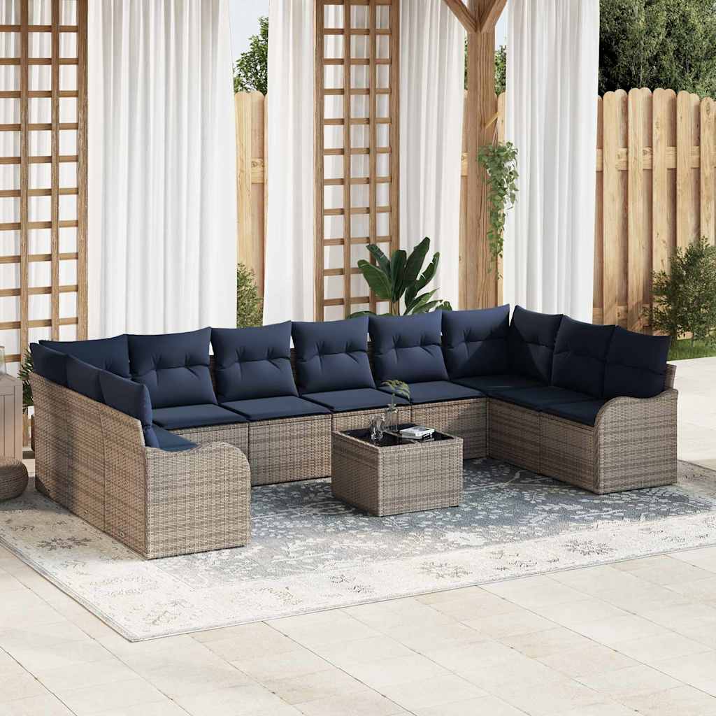 vidaXL Tuin Sofa Set 10 st grijs en marineblauw poly rattan