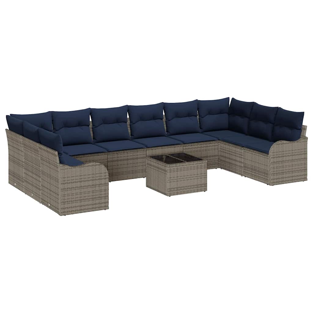 vidaXL Tuin Sofa Set 10 st grijs en marineblauw poly rattan