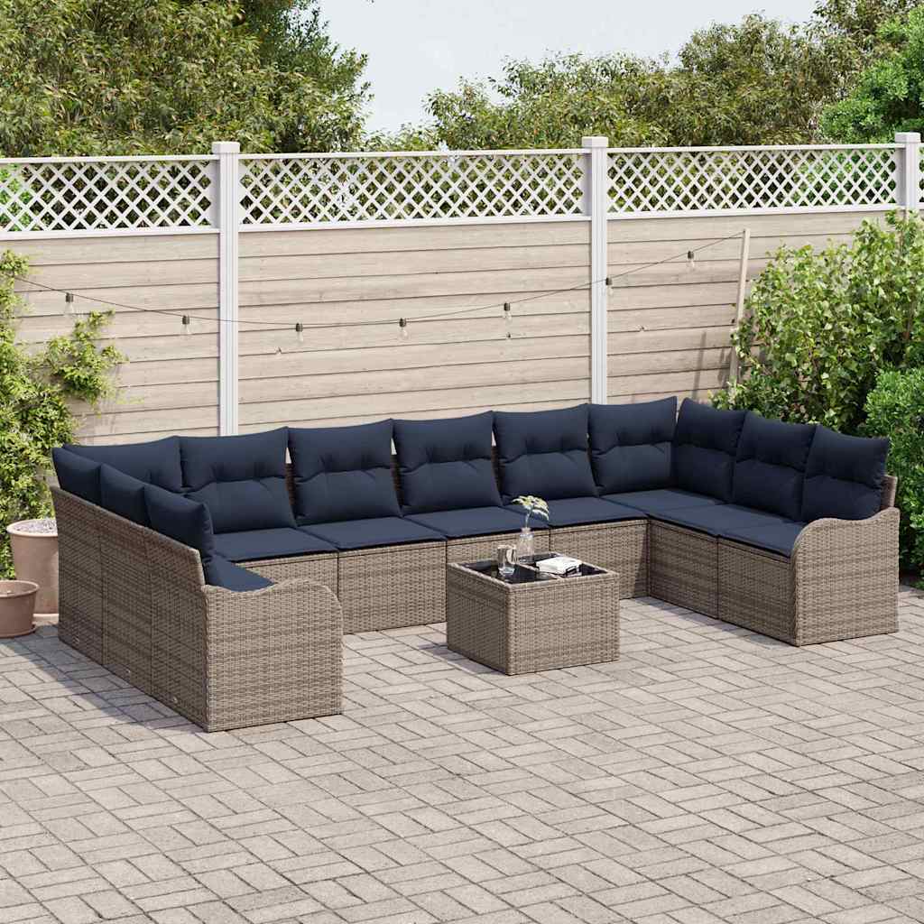 vidaXL Tuin Sofa Set 10 st grijs en marineblauw poly rattan