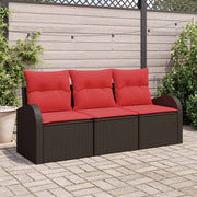 vidaXL Tuin Sofa Set met opslag 3 pcs Bruin en rood Poly riet