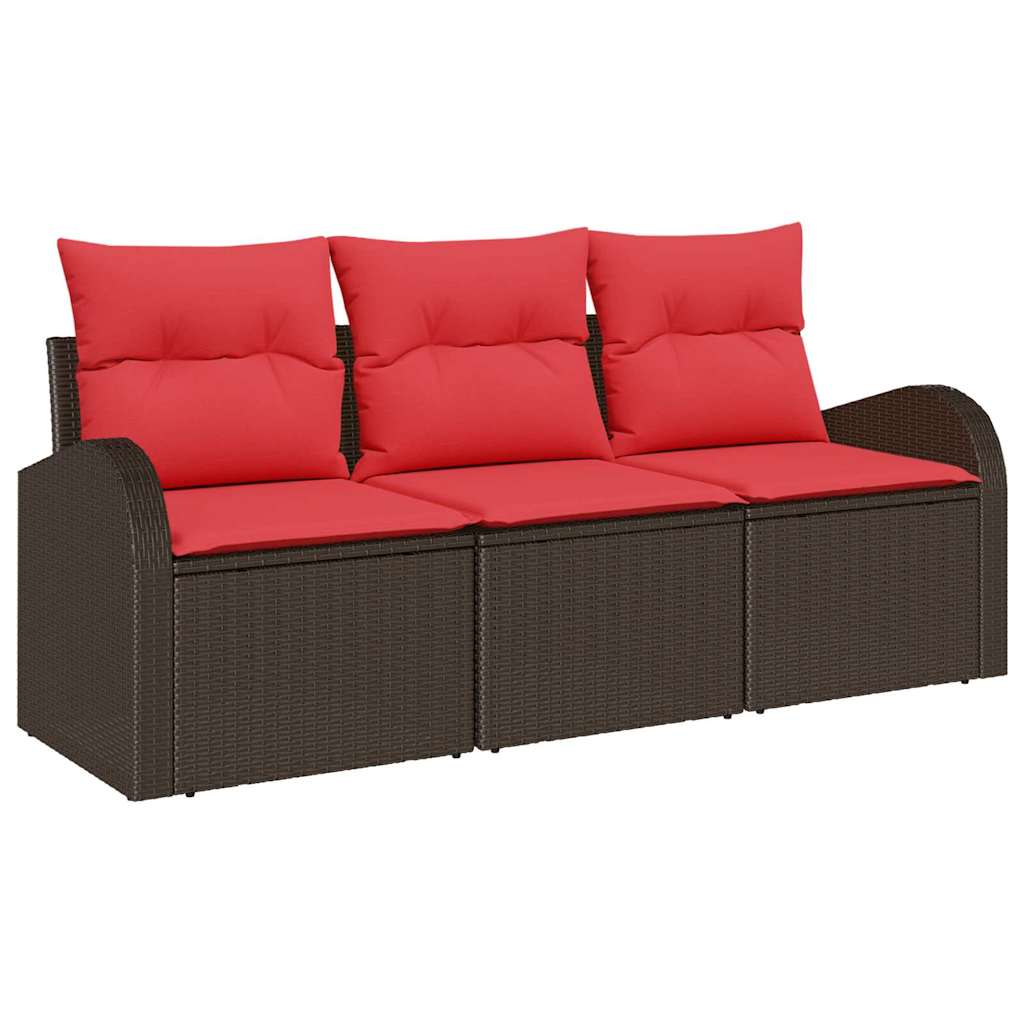 vidaXL Tuin Sofa Set met opslag 3 pcs Bruin en rood Poly riet