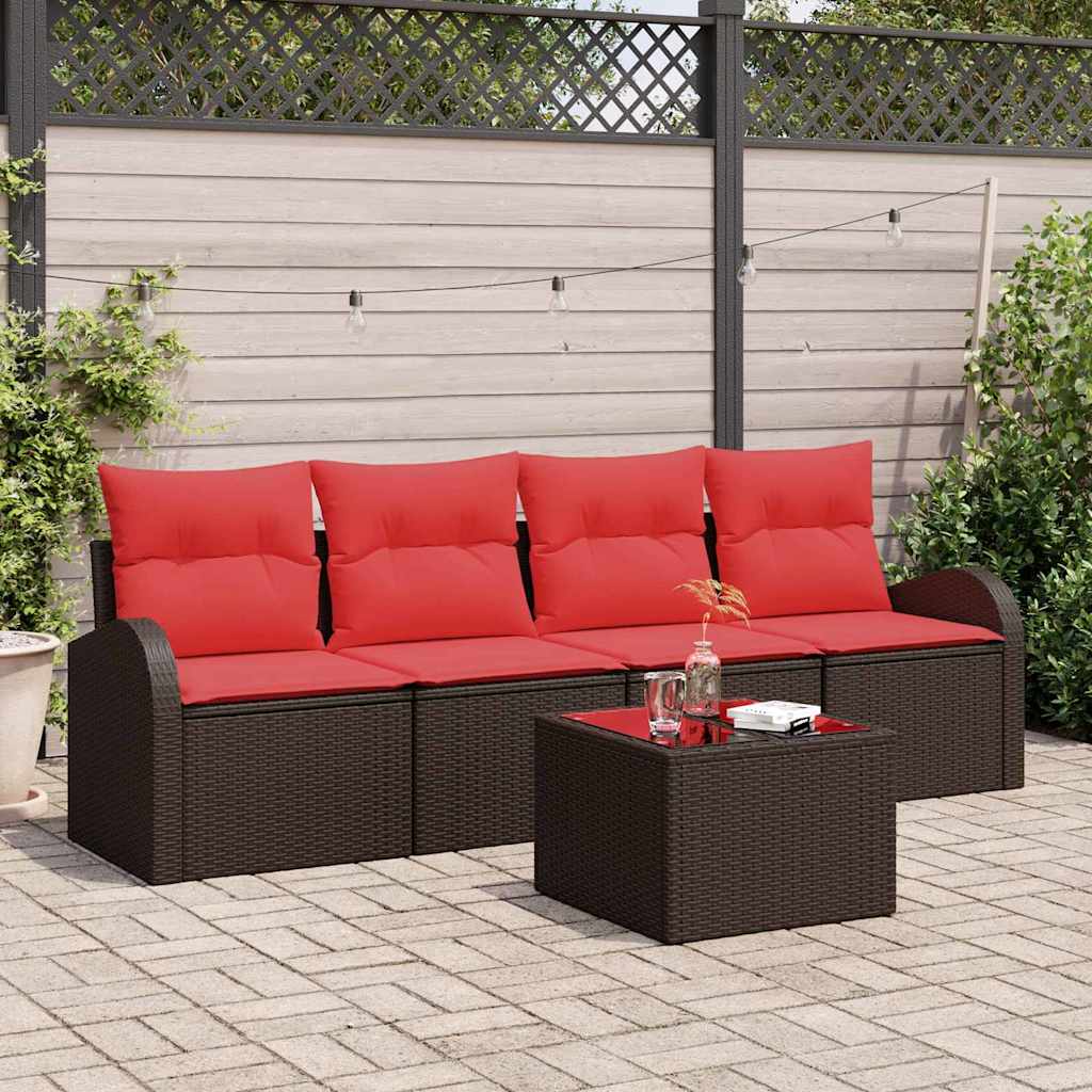 vidaXL Tuin Sofa Set met opslag 5 pcs Beige en Rood poly rattan