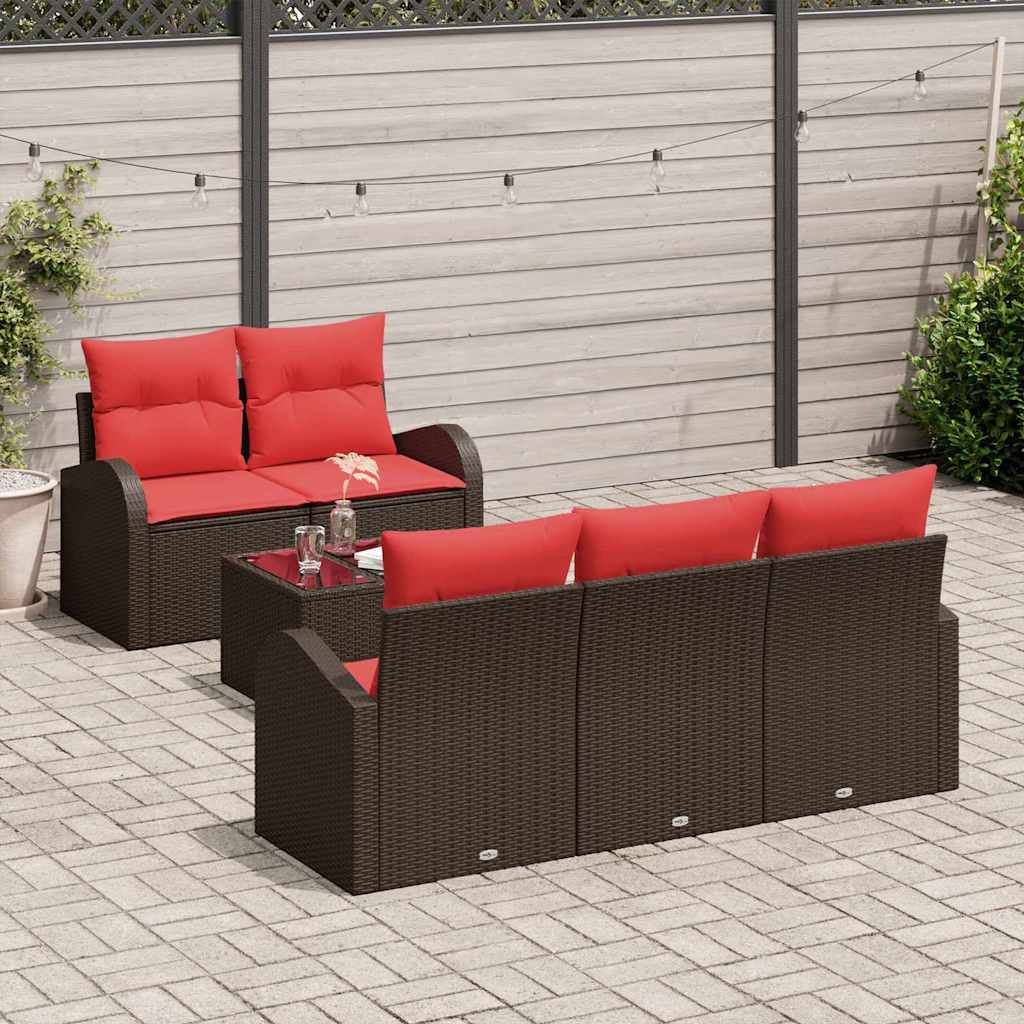 vidaXL Tuin Sofa Set met opslag 6 pcs Beige en Rood poly rattan