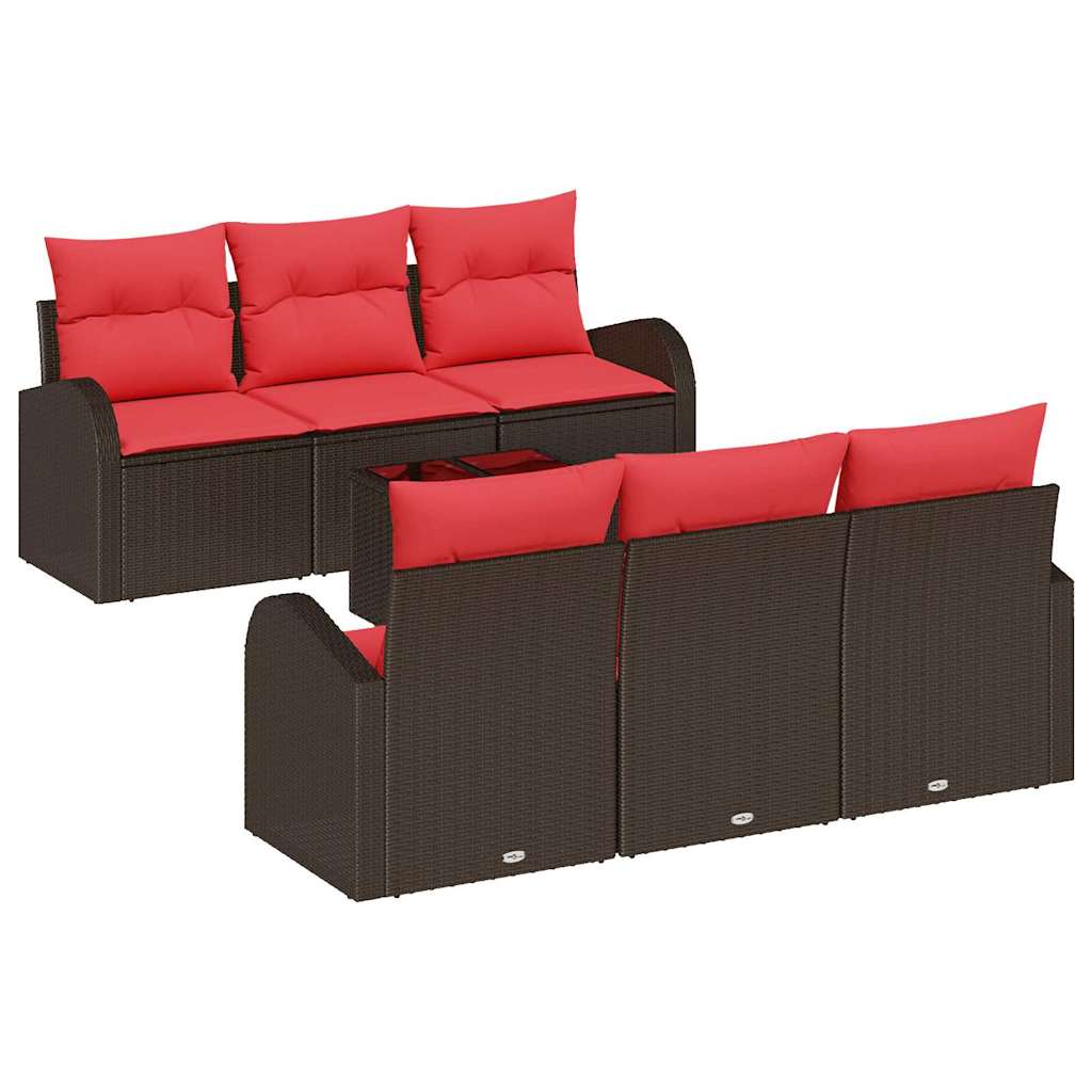 vidaXL Tuin Sofa Set met opslag 7 pcs Beige en Rood poly rattan