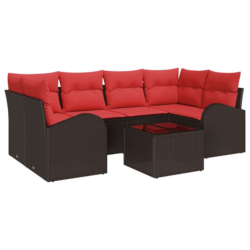 vidaXL Tuin Sofa Set met opslag 7 pcs Beige en Rood poly rattan