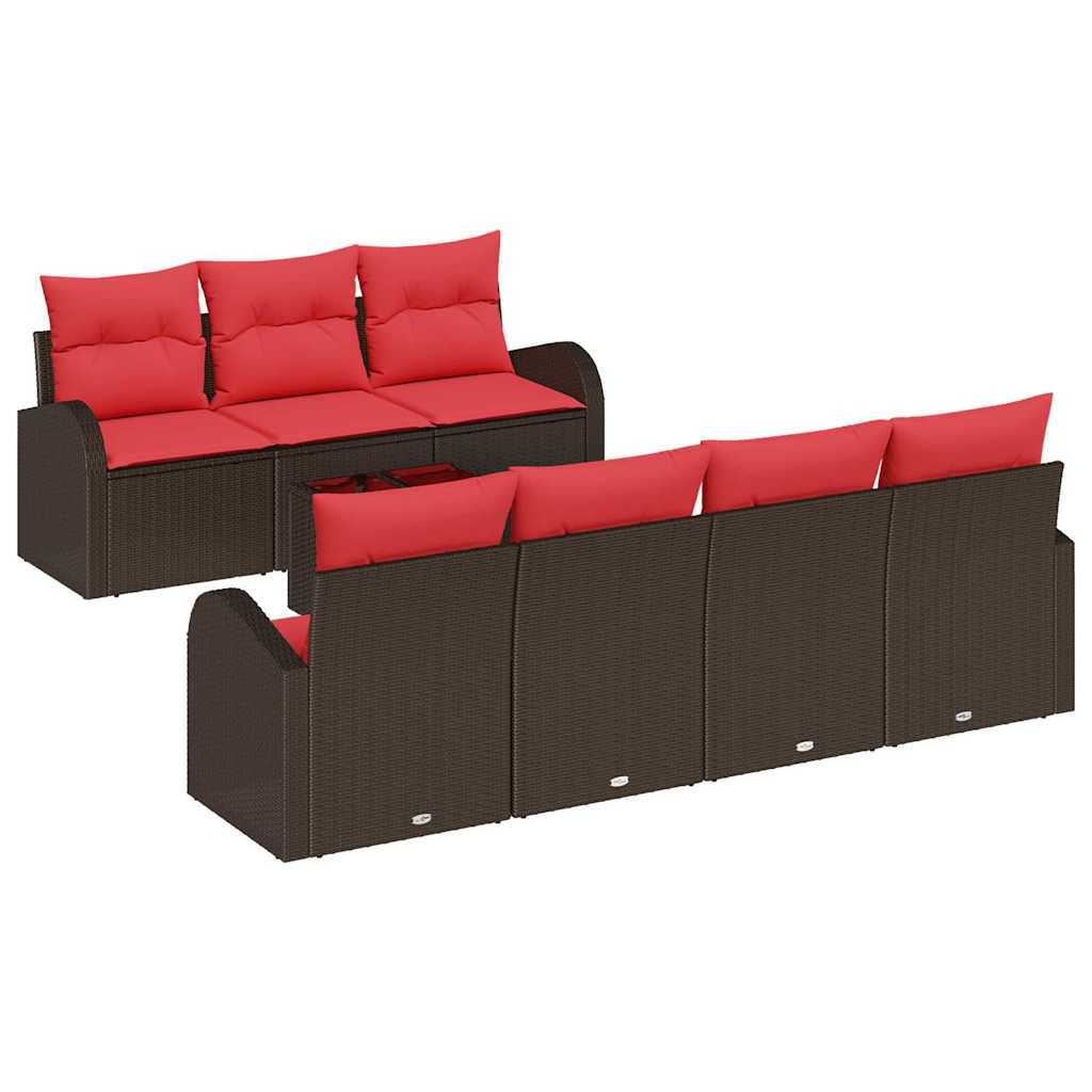 vidaXL Tuin Sofa Set met opslag 8 pcs Beige en Rood poly rattan