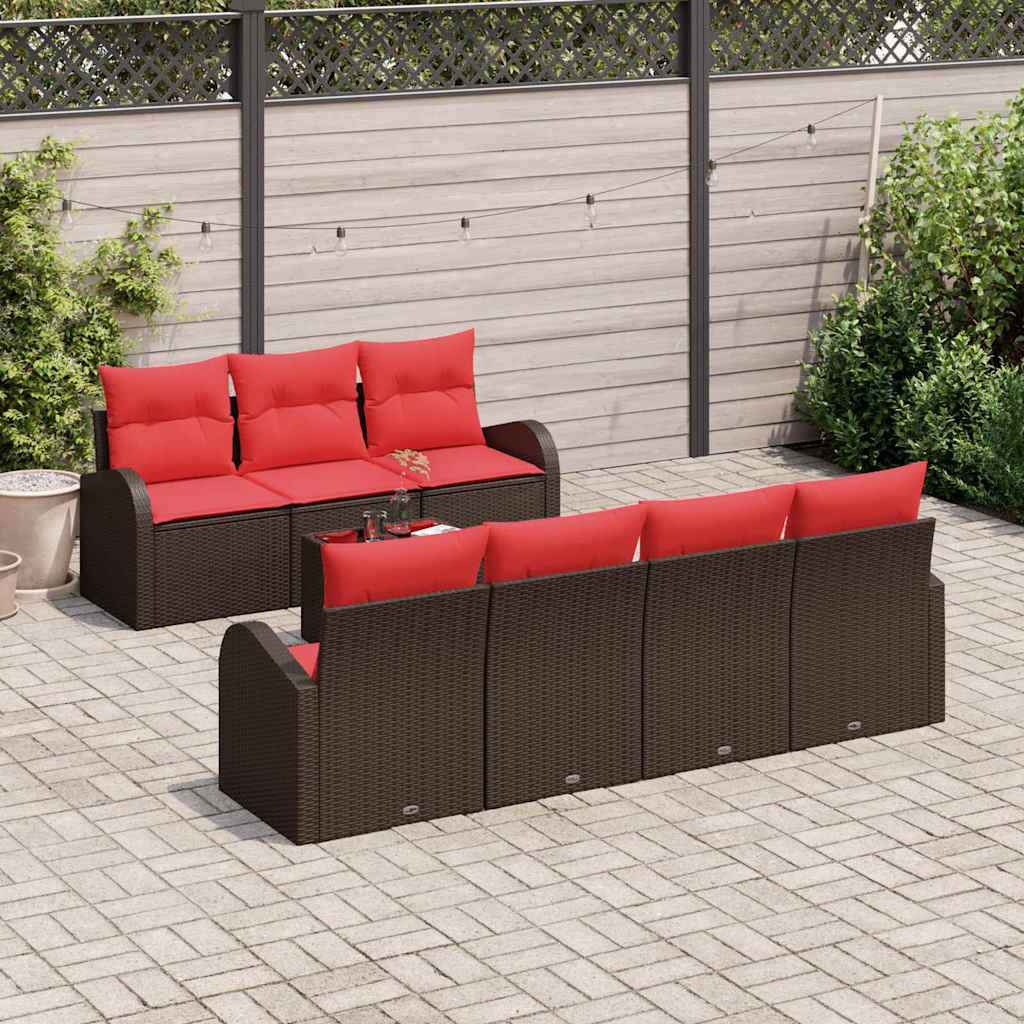 vidaXL Tuin Sofa Set met opslag 8 pcs Beige en Rood poly rattan