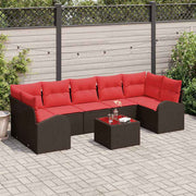 vidaXL Tuin Sofa Set met opslag 8 pcs Beige en Rood poly rattan