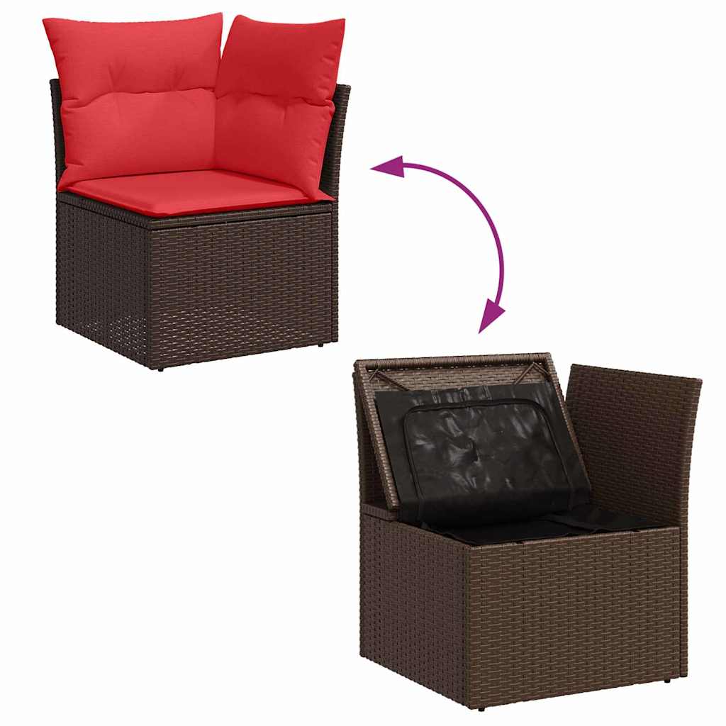 vidaXL Tuin Sofa Set met opslag 8 pcs Beige en Rood poly rattan