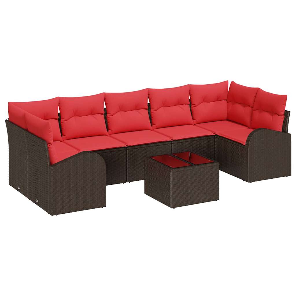 vidaXL Tuin Sofa Set met opslag 8 pcs Beige en Rood poly rattan