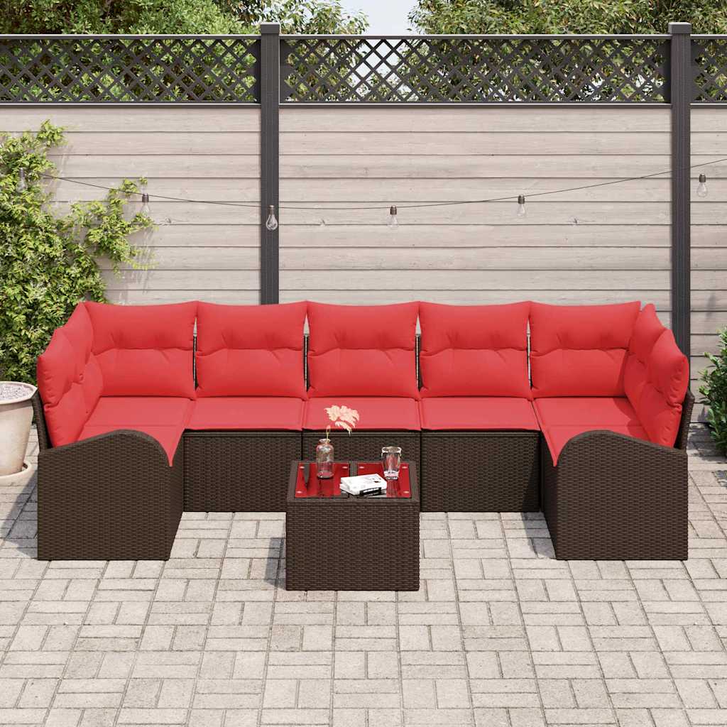 vidaXL Tuin Sofa Set met opslag 8 pcs Beige en Rood poly rattan