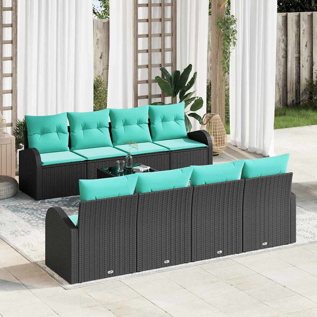 vidaXL Bankstel met kussen met opslag 9 pcs Beige en Rood poly rattan