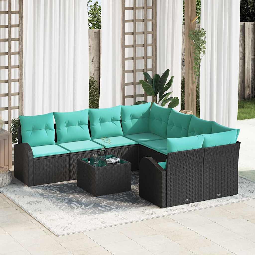 vidaXL Bankstel met kussen met opslag 9 pcs Beige en Rood poly rattan