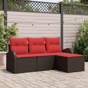 vidaXL Bankstel met kussen met opslag 4 pcs Bruin en Rood poly rattan