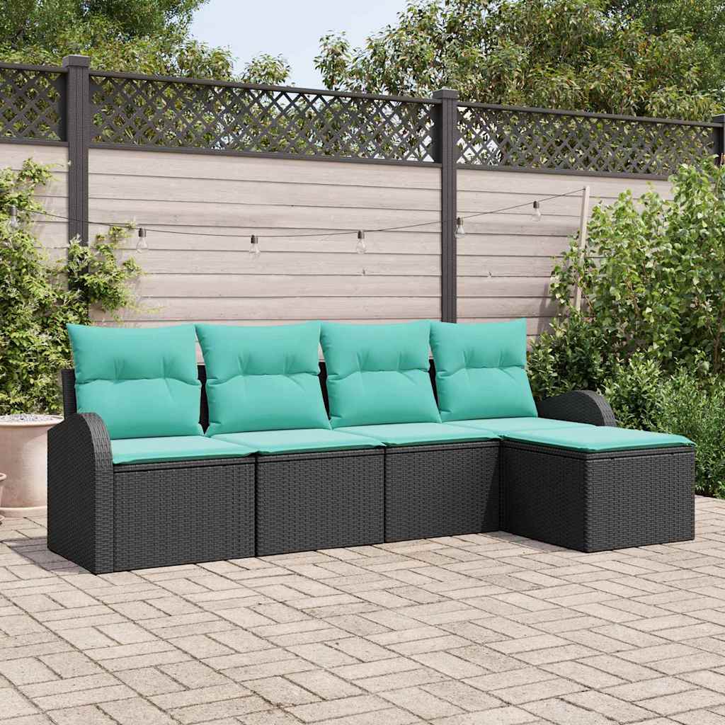 vidaXL Bankstel met kussen met opslag 5 pcs Bruin en Rood poly rattan