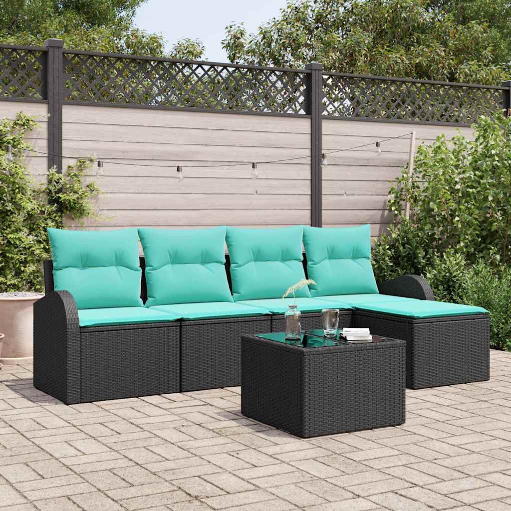vidaXL Bankstel met kussen met opslag 5 pcs Bruin en Rood poly rattan