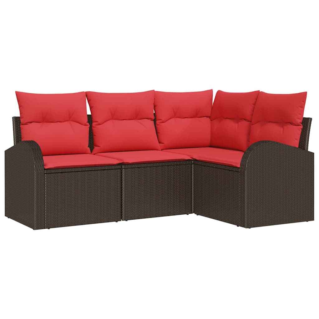 vidaXL Tuinbankenset met kussen 4 pcs Bruin en Rood poly rattan