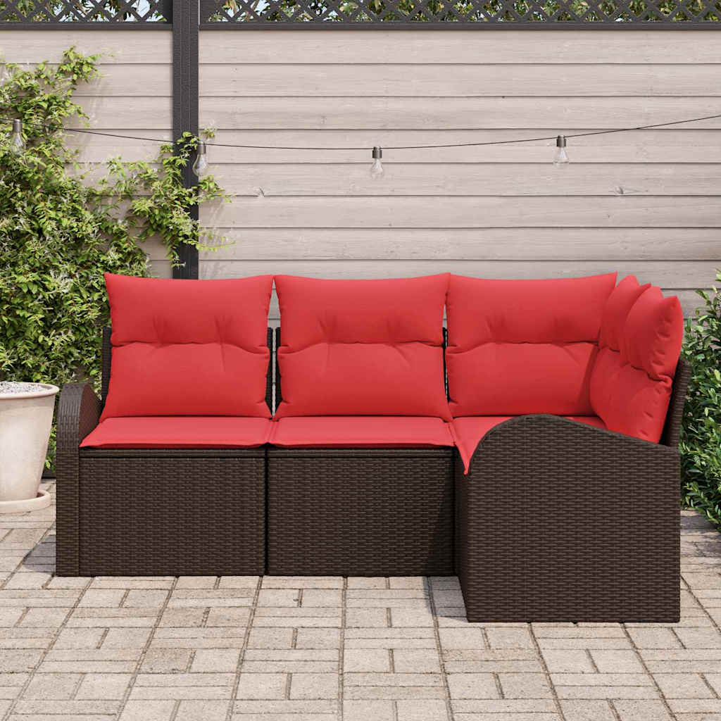 vidaXL Tuinbankenset met kussen 4 pcs Bruin en Rood poly rattan