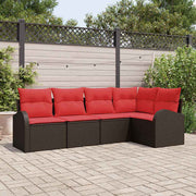 vidaXL Tuinbankenset met kussen 5 pcs Bruin en Rood poly rattan