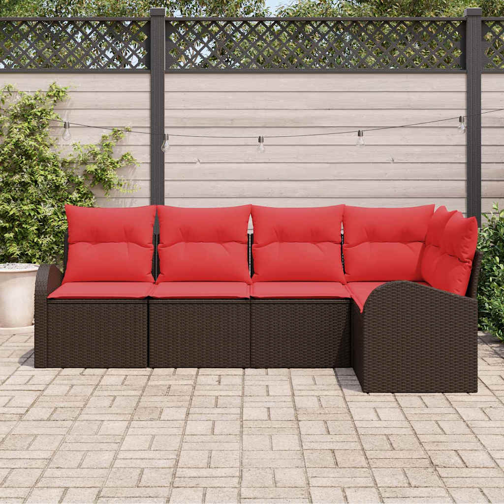 vidaXL Tuinbankenset met kussen 5 pcs Bruin en Rood poly rattan