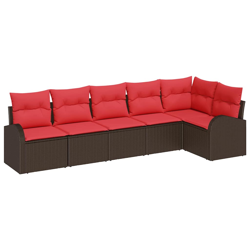 vidaXL Tuinbankenset met kussen 6 pcs Bruin en Rood poly rattan