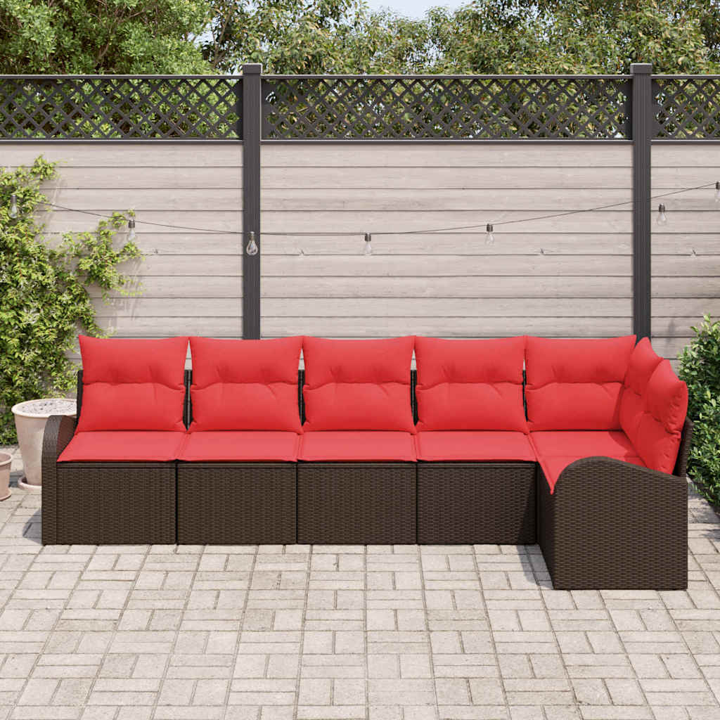 vidaXL Tuinbankenset met kussen 6 pcs Bruin en Rood poly rattan
