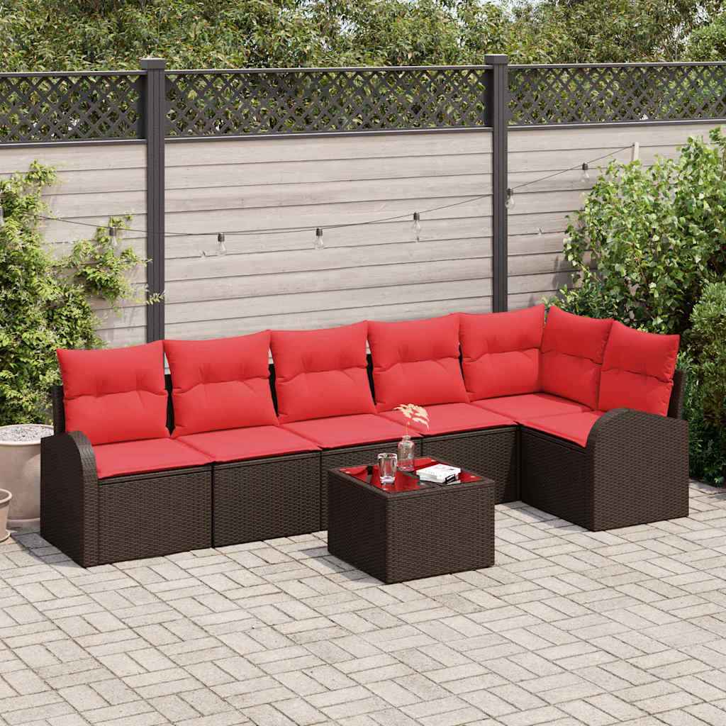vidaXL Tuinbankenset met kussen 6 pcs Bruin en Rood poly rattan