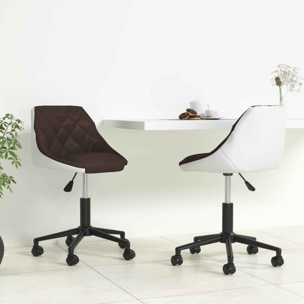 vidaXL Eetkamerstoelen draaibaar 2 st kunstleer wit en zwart