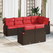 vidaXL Tuin Sofa Set met kussen 7 pcs Bruin en Rood poly rattan