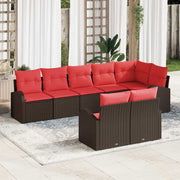 vidaXL Tuinbankenset met kussen 8 pcs Bruin en Rood poly rattan