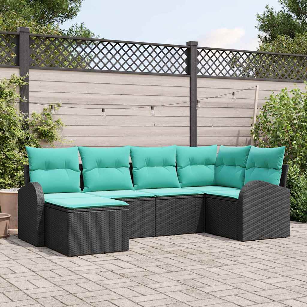 vidaXL Bankstel met kussen met opslag 6 pcs Bruin en Rood poly rattan