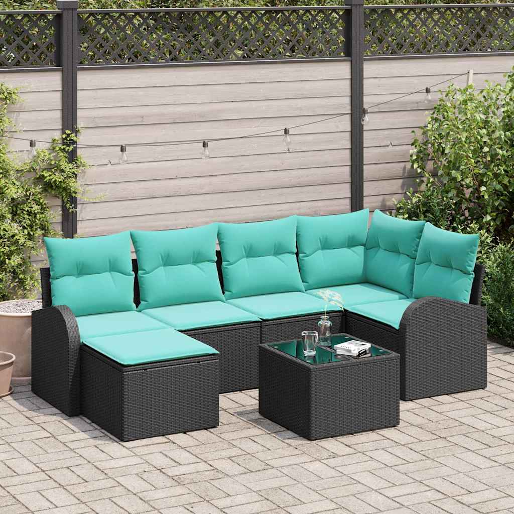 vidaXL Bankstel met kussen met opslag 6 pcs Bruin en Rood poly rattan