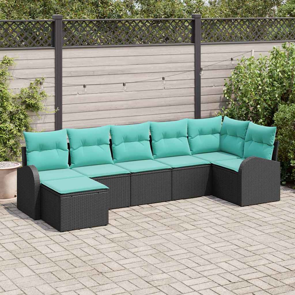vidaXL Bankstel met kussen met opslag 7 pcs Bruin en Rood poly rattan