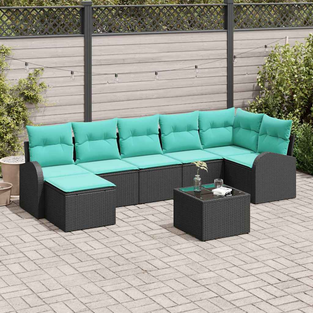 vidaXL Bankstel met kussen met opslag 7 pcs Bruin en Rood poly rattan