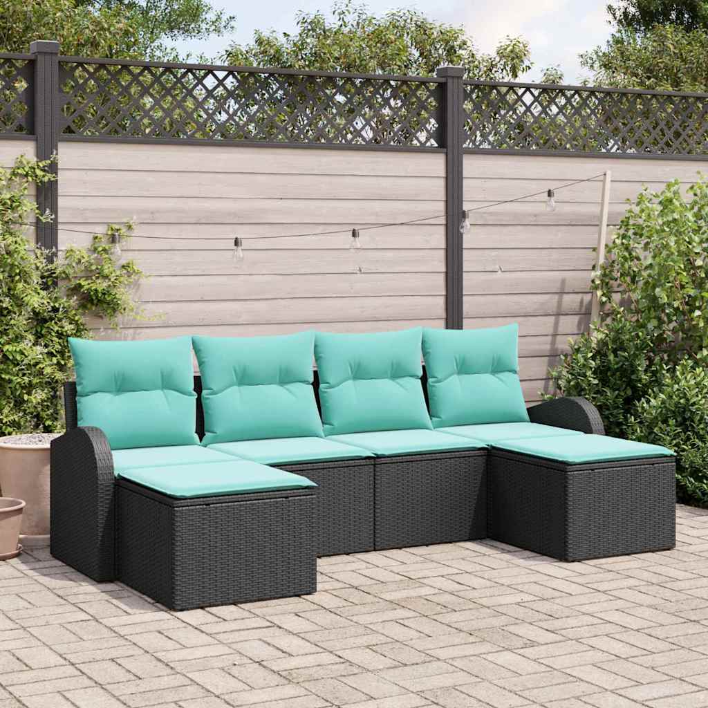 vidaXL Bankstel met kussen met opslag 6 pcs Bruin en Rood poly rattan
