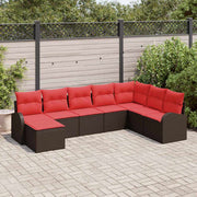 vidaXL Bankstel met kussen met opslag 8 pcs Bruin en Rood poly rattan