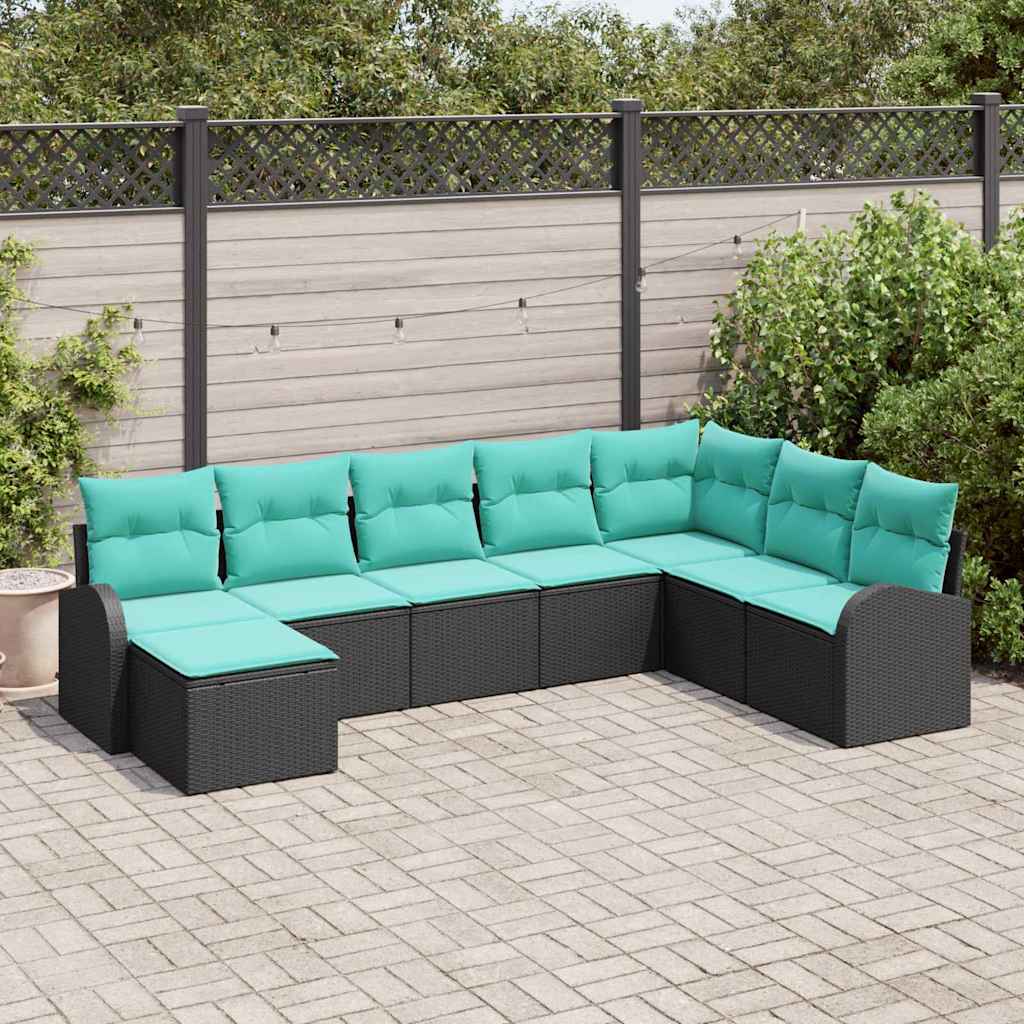 vidaXL Bankstel met kussen met opslag 8 pcs Bruin en Rood poly rattan