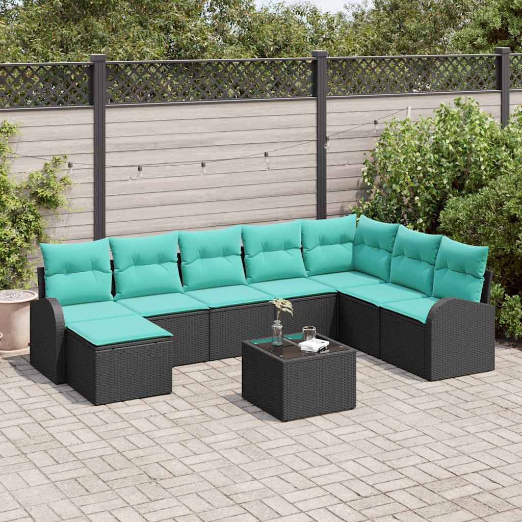 vidaXL Bankstel met kussen met opslag 8 pcs Bruin en Rood poly rattan