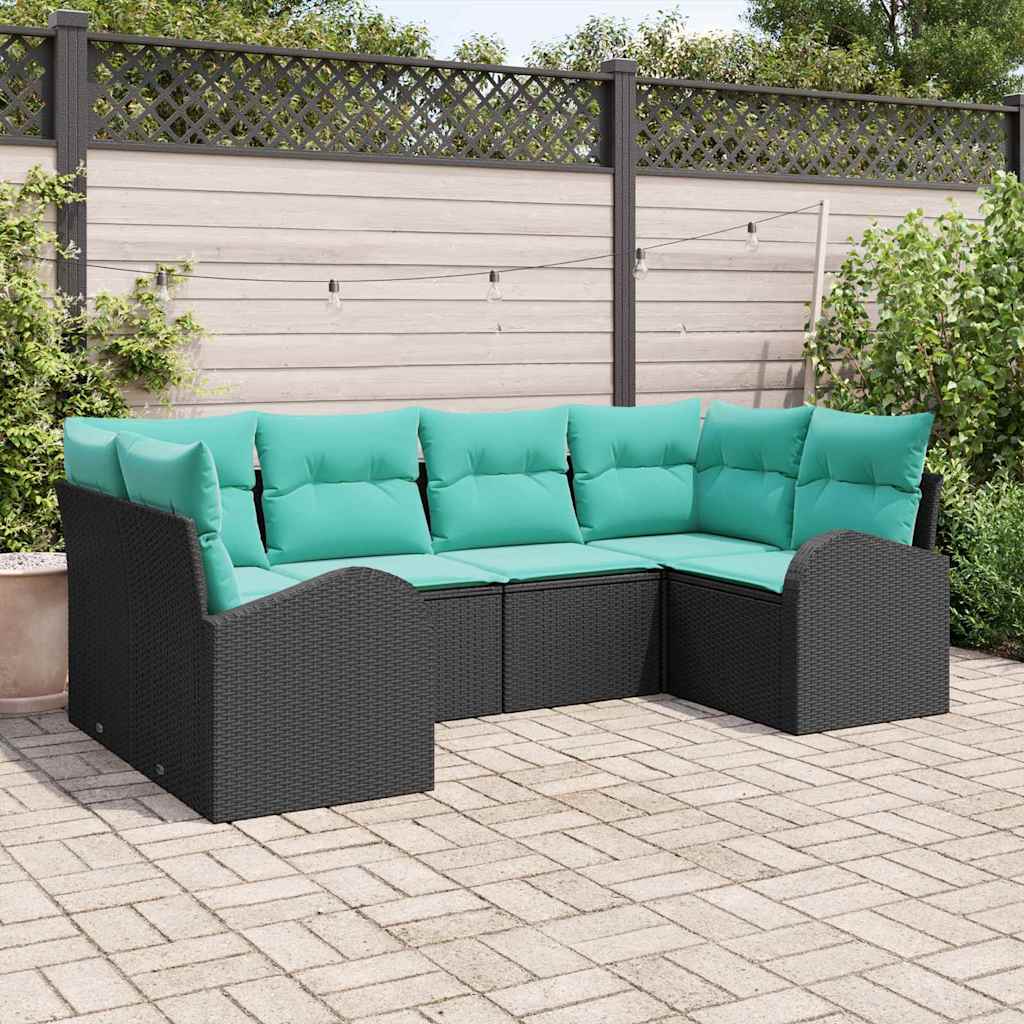 vidaXL Tuinbankenset met kussen 6 pcs Bruin en Rood poly rattan