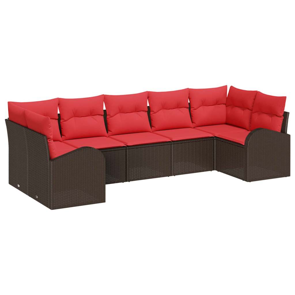 vidaXL Tuinbankenset met kussen 7 pcs Bruin en Rood poly rattan