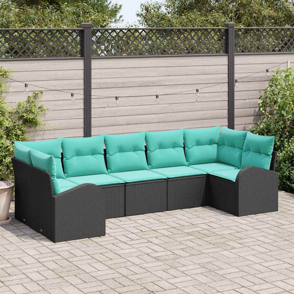 vidaXL Tuinbankenset met kussen 7 pcs Bruin en Rood poly rattan