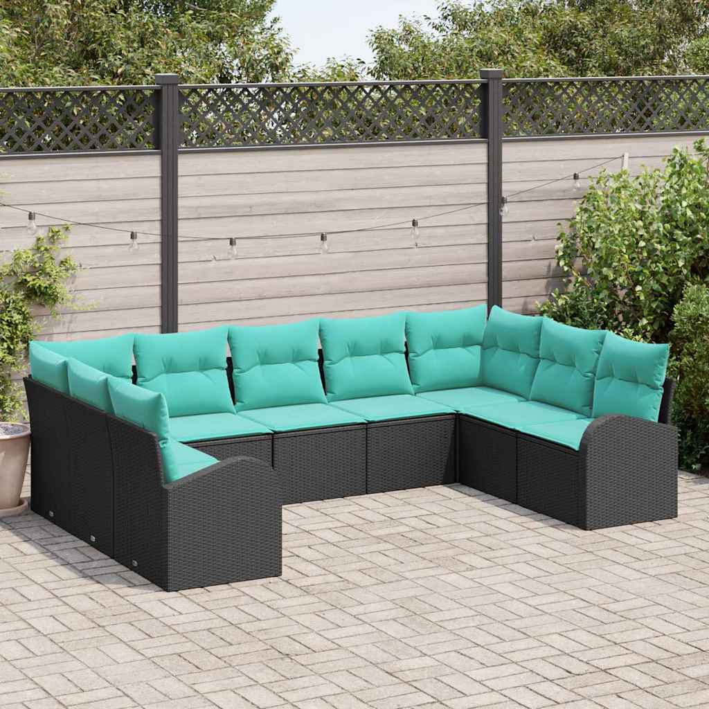 vidaXL Tuinbankenset met kussen 9 pcs Bruin en Rood poly rattan
