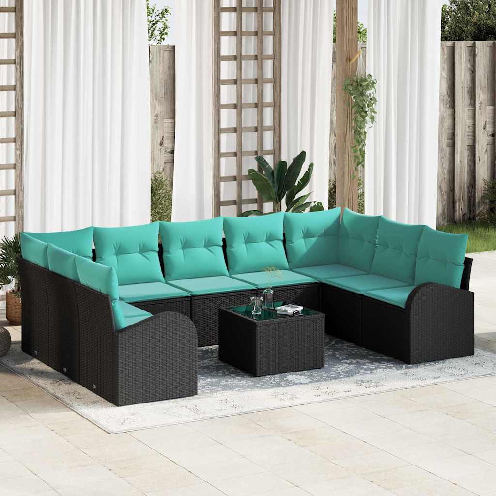 vidaXL Tuinbankenset met kussen 9 pcs Bruin en Rood poly rattan
