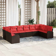vidaXL Tuinbankenset met kussen 10 pcs Bruin en Rood poly rattan